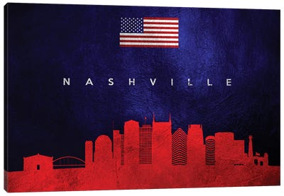 Nashville Tennessee Skyline Canvas Art Print - American Flag Art