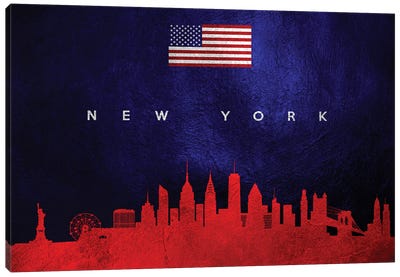 New York Skyline 2 Canvas Art Print - American Flag Art