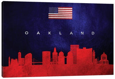 Oakland California Skyline Canvas Art Print - American Flag Art