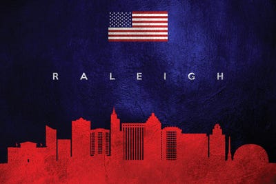 Raleigh North Carolina Skyline by Adrian Baldovino framed wall art