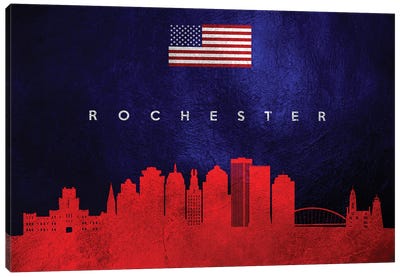 Rochester New York Skyline Canvas Art Print - American Flag Art