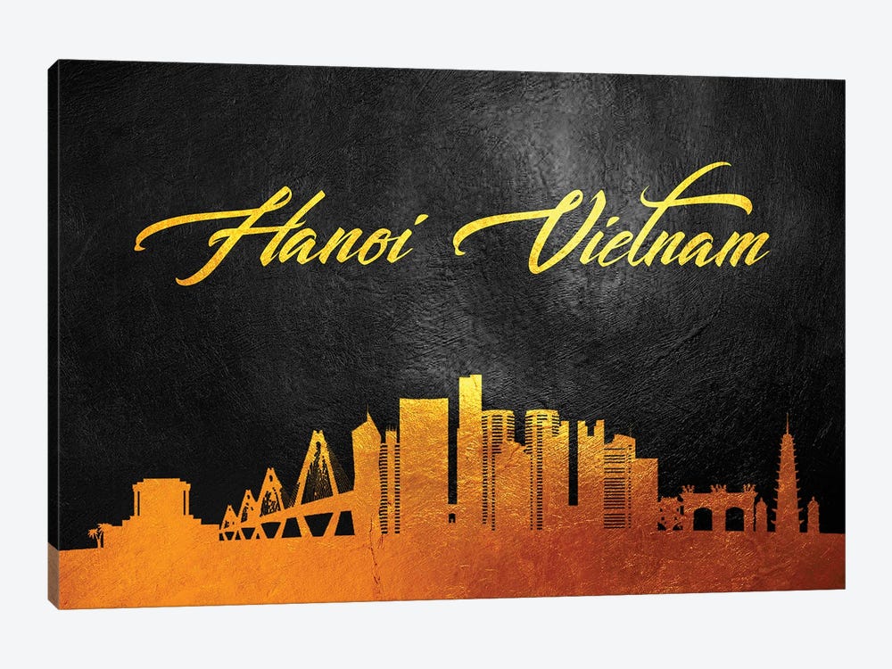Hanoi Vietnam Gold Skyline by Adrian Baldovino 1-piece Canvas Art Print