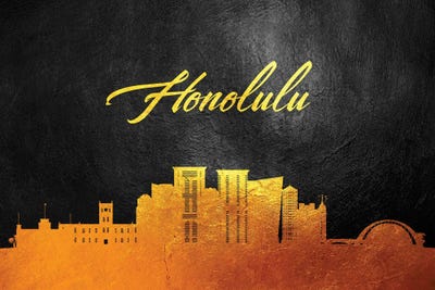 Honolulu Hawaii Gold Skyline by Adrian Baldovino framed canvas print