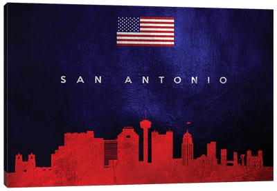 San Antonio Texas Skyline Canvas Art Print - American Flag Art
