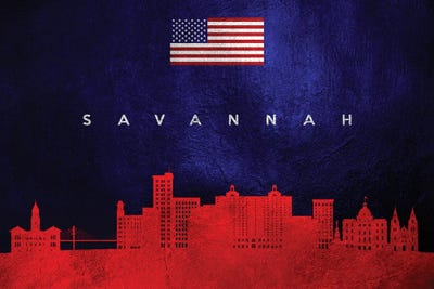 Savannah Georgia Skyline by Adrian Baldovino framed wall art