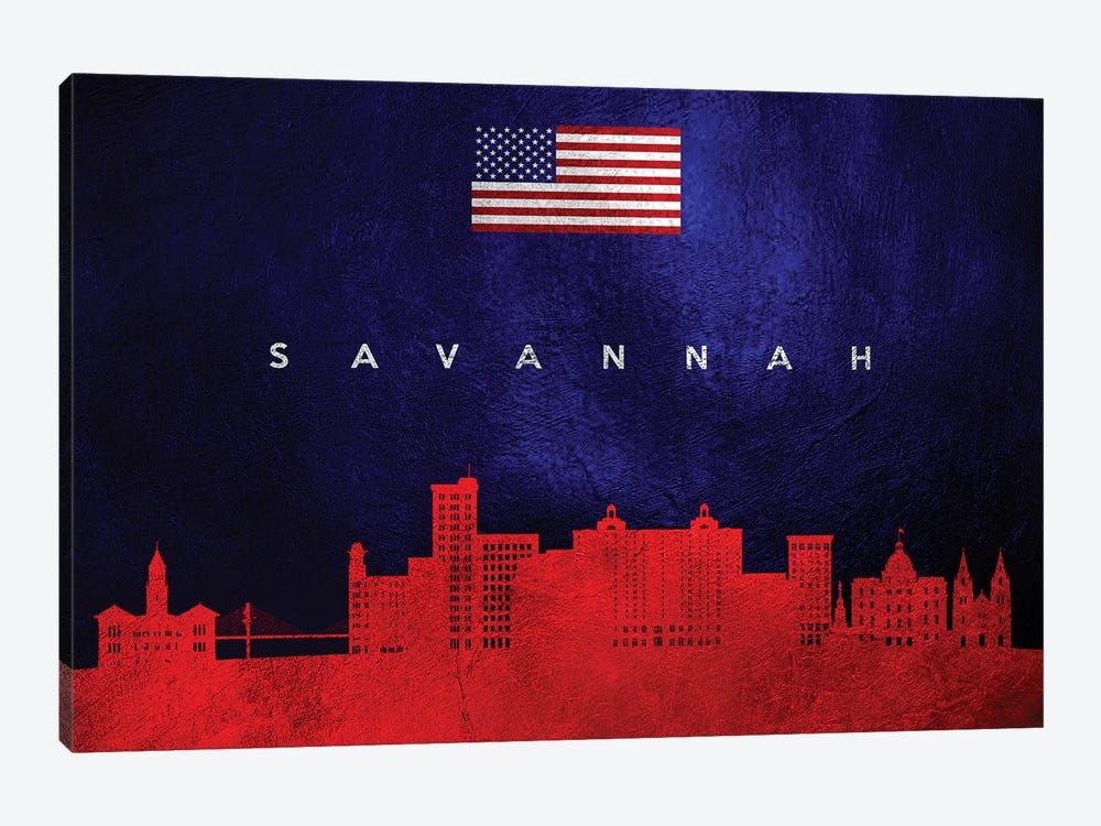 Savannah Georgia Skyline by Adrian Baldovino 1-piece Canvas Wall Art