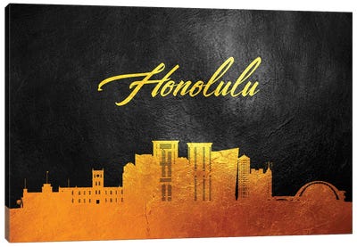 Honolulu Hawaii Gold Skyline Canvas Art Print - Honolulu Art