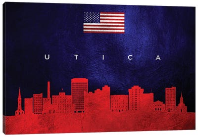 Utica New York Skyline Canvas Art Print - American Flag Art