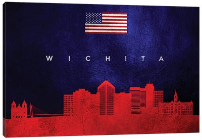 Wichita Kansas Skyline Canvas Art Print - American Flag Art