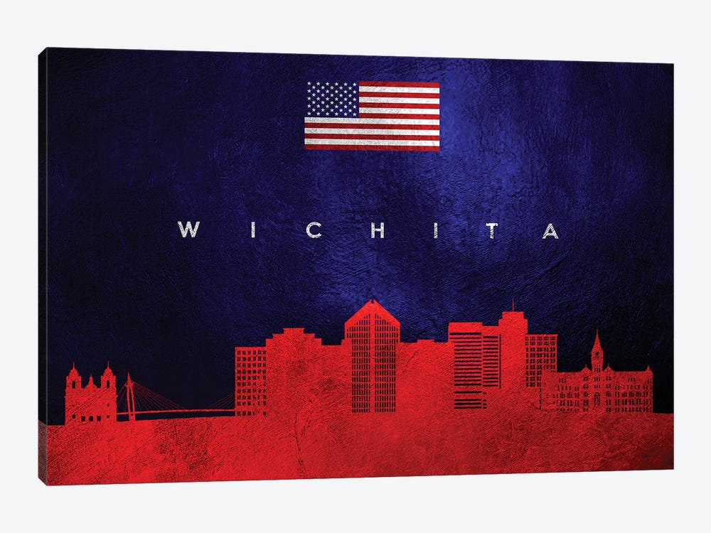 Wichita Kansas Skyline by Adrian Baldovino 1-piece Canvas Art Print