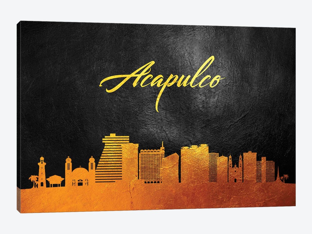 Acapulco Mexico Gold Skyline by Adrian Baldovino 1-piece Canvas Wall Art