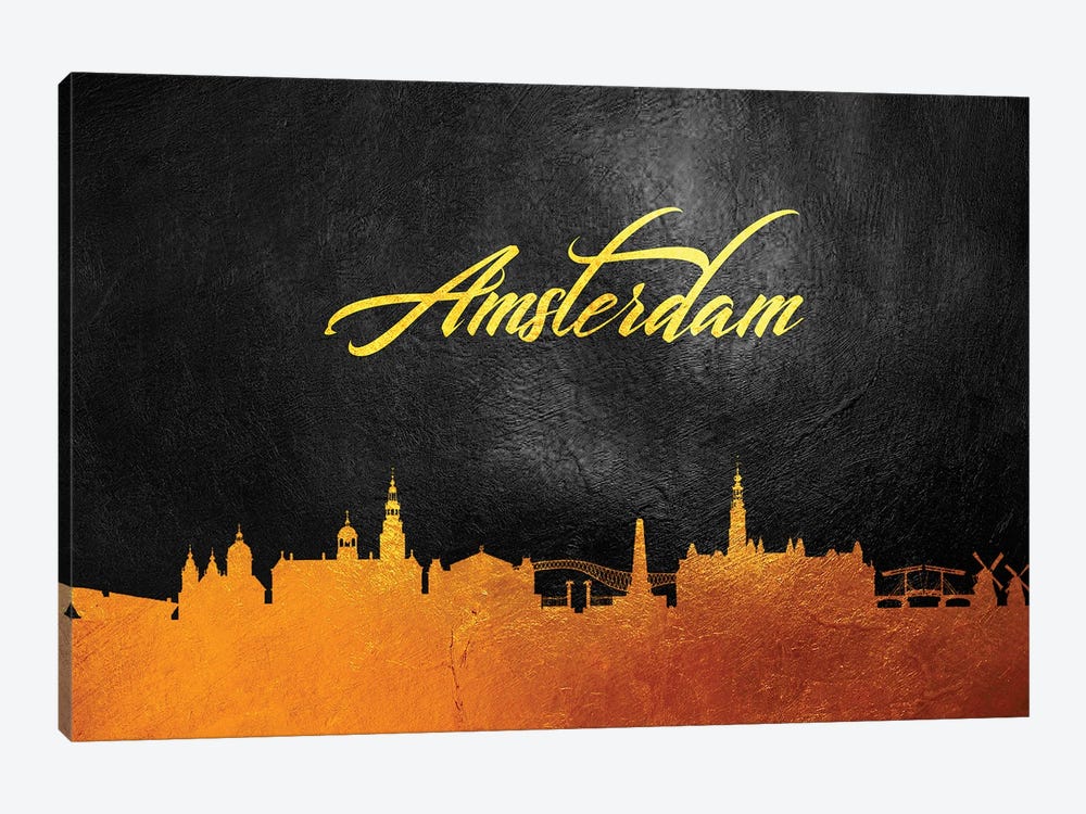 Amsterdam Netherlands Gold Skyline by Adrian Baldovino 1-piece Art Print