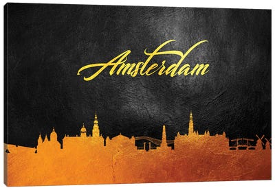 Amsterdam Netherlands Gold Skyline Canvas Art Print - Amsterdam Art