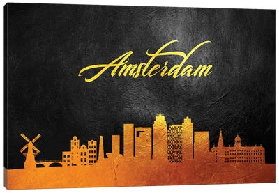 Amsterdam Netherlands Gold Skyline 2 Canvas Art Print - Amsterdam Art