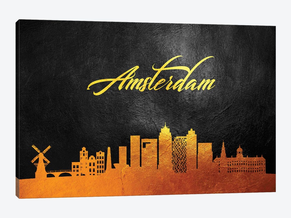 Amsterdam Netherlands Gold Skyline 2 by Adrian Baldovino 1-piece Canvas Art