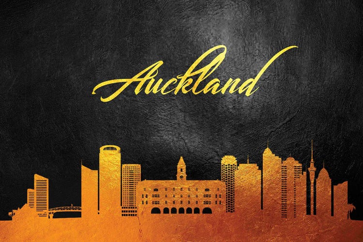 Auckland New Zealand Gold Skyline by Adrian Baldovino wall art