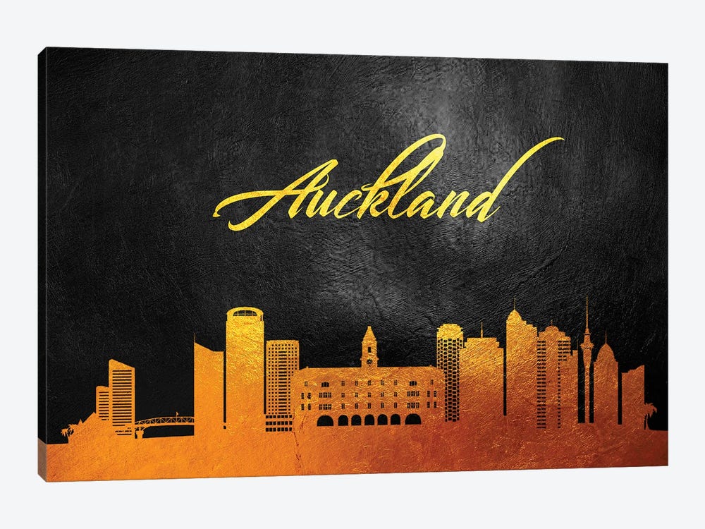 Auckland New Zealand Gold Skyline by Adrian Baldovino 1-piece Canvas Wall Art