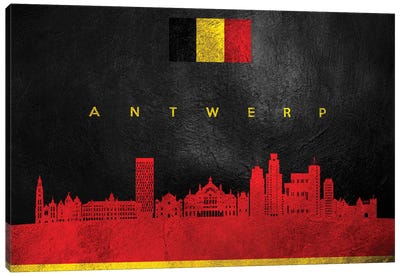 Antwerp Belgium Skyline Canvas Art Print - International Flag Art