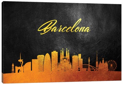 Barcelona Spain Gold Skyline 2 Canvas Art Print - Catalonia Art
