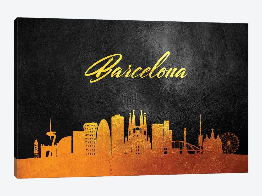 Barcelona Spain Gold Skyline 2 by Adrian Baldovino 1-piece Canvas Art Print
