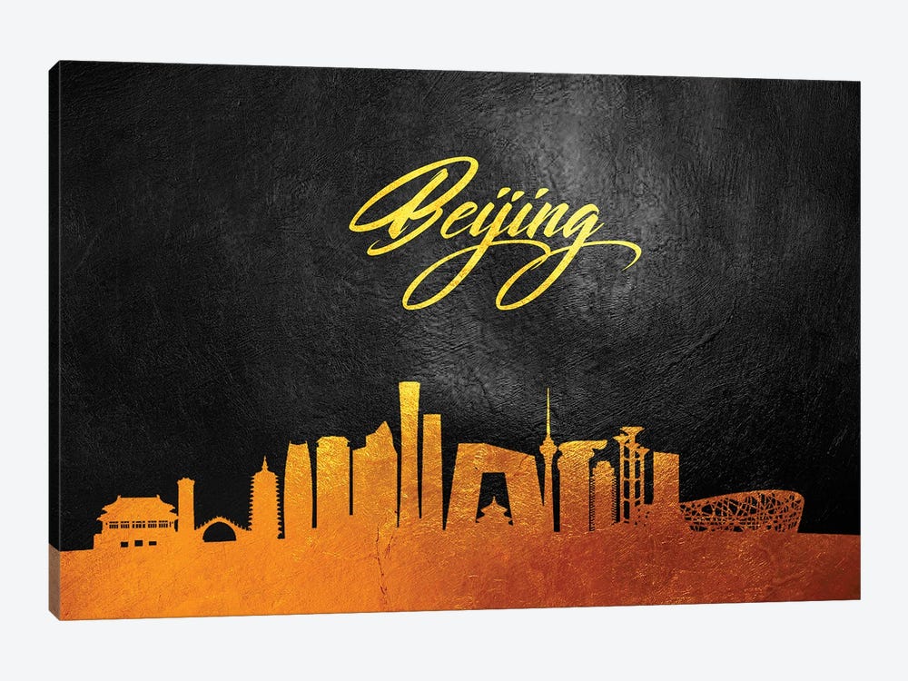 Beijing China Gold Skyline by Adrian Baldovino 1-piece Canvas Artwork