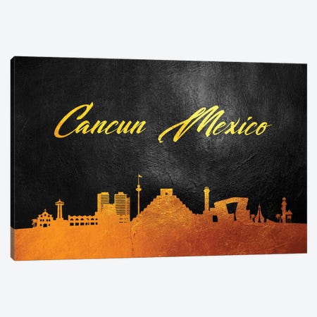 Cancun Mexico Gold Skyline Canvas Print #ABV526} by Adrian Baldovino Art Print