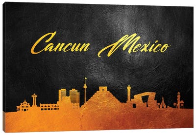 Cancun Mexico Gold Skyline Canvas Art Print - Mexico Art