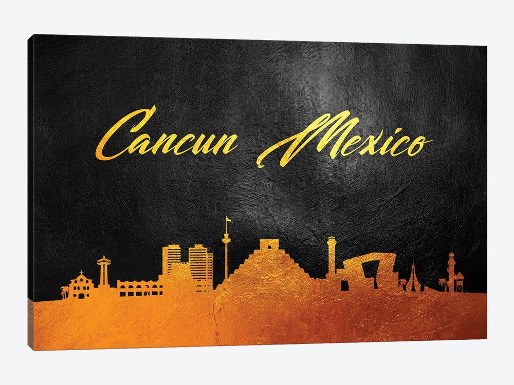 Cancun Mexico Gold Skyline by Adrian Baldovino 1-piece Canvas Wall Art