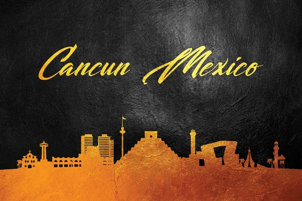 Cancun: Cancun Mexico Gold Skyline by Adrian Baldovino