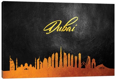Dubai United Arab Emirates Gold Skyline 2 Canvas Art Print - Dubai Art