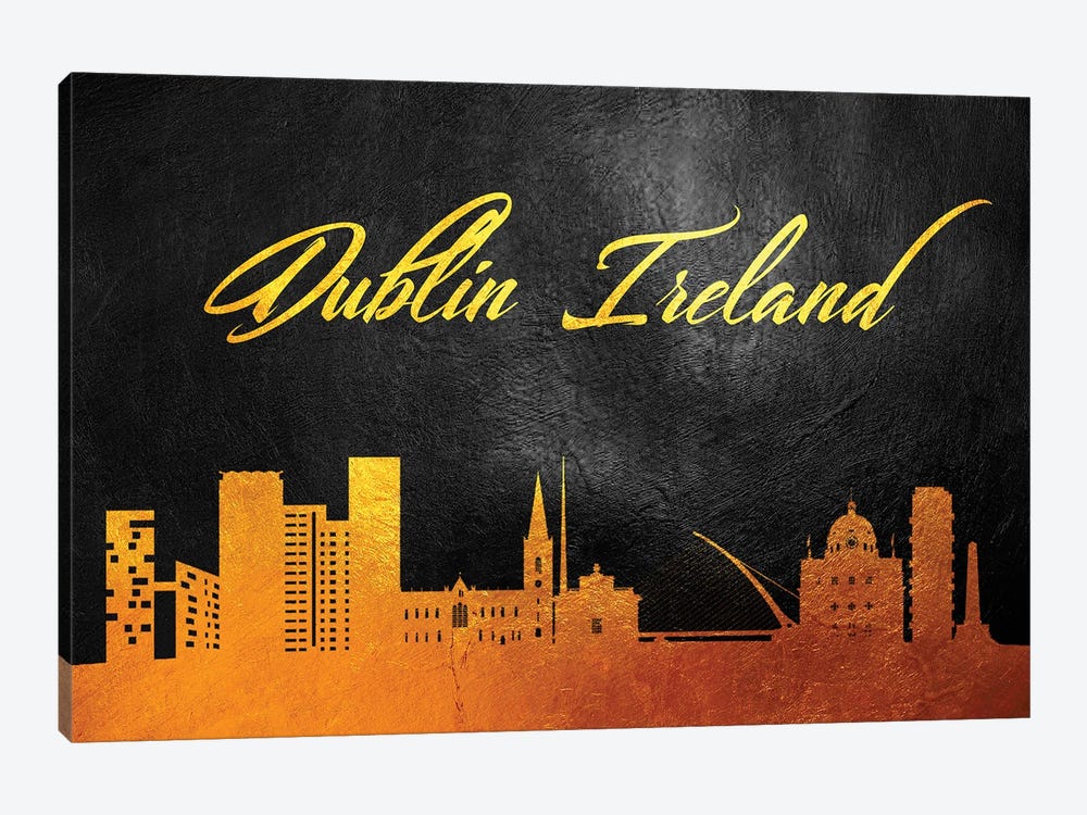 Dublin Ireland Gold Skyline by Adrian Baldovino 1-piece Canvas Wall Art