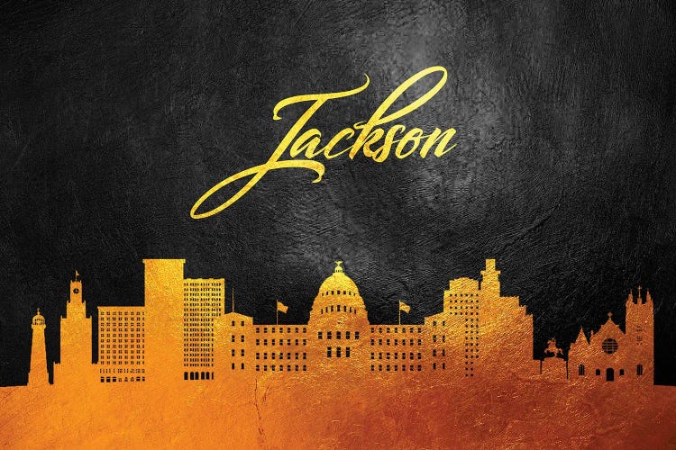 Jackson Mississippi Gold Skyline by Adrian Baldovino wall art