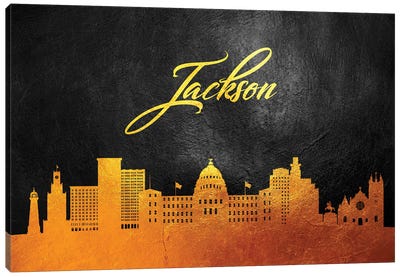 Jackson Mississippi Gold Skyline Canvas Art Print - Mississippi
