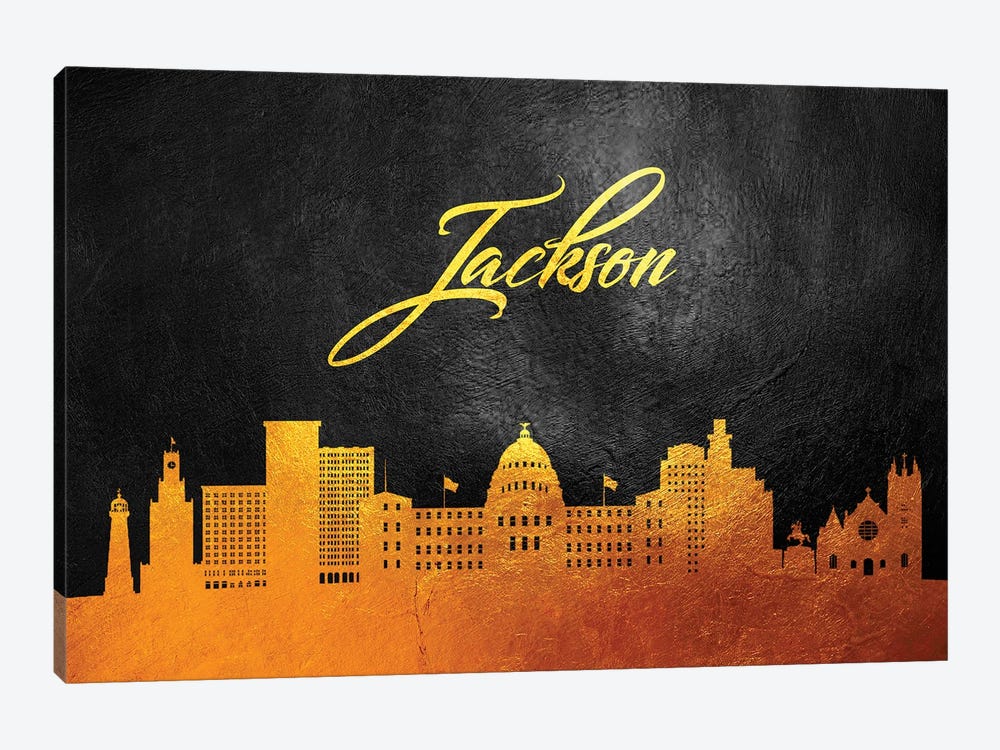 Jackson Mississippi Gold Skyline by Adrian Baldovino 1-piece Canvas Print