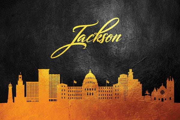 Mississippi: Jackson Mississippi Gold Skyline by Adrian Baldovino