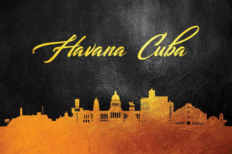 Havana Cuba Gold Skyline by Adrian Baldovino wall art