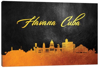 Havana Cuba Gold Skyline Canvas Art Print - Cuba Art