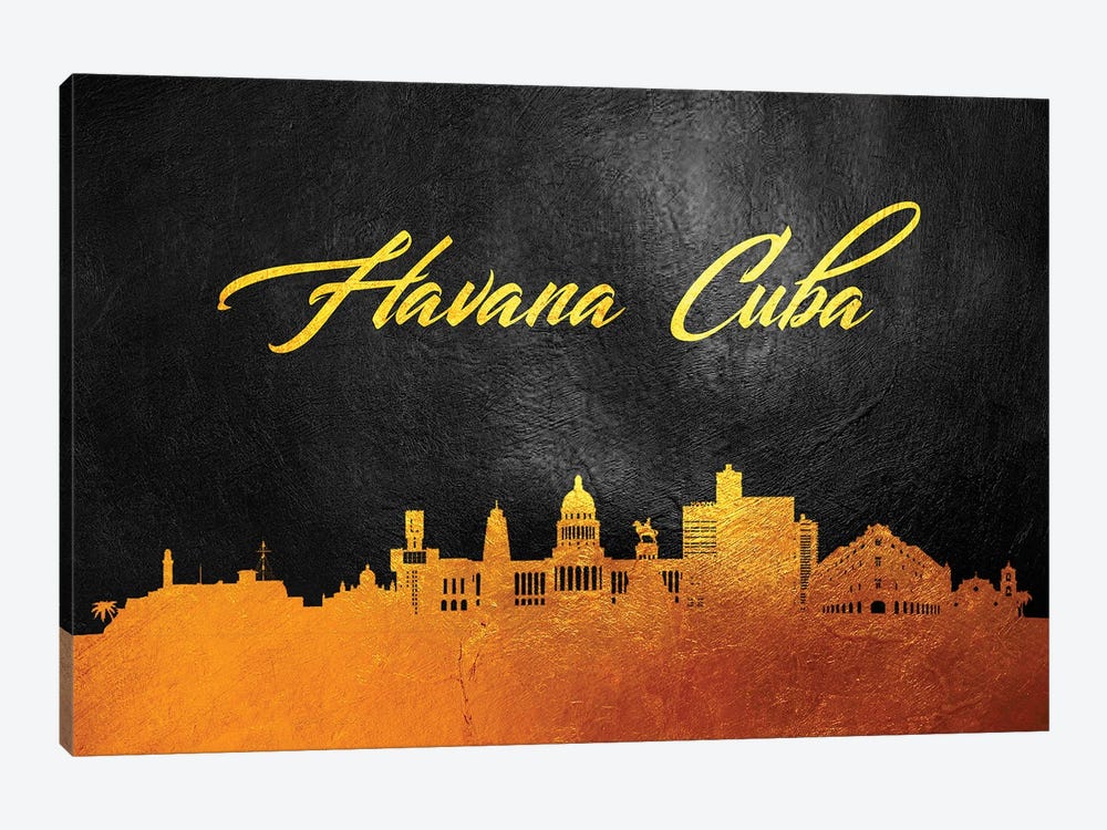 Havana Cuba Gold Skyline by Adrian Baldovino 1-piece Canvas Print
