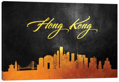 Hong Kong Gold Skyline Canvas Art Print - Hong Kong Art