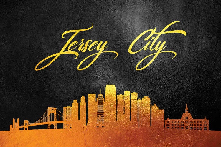 Jersey City New Jersey Gold Skyline