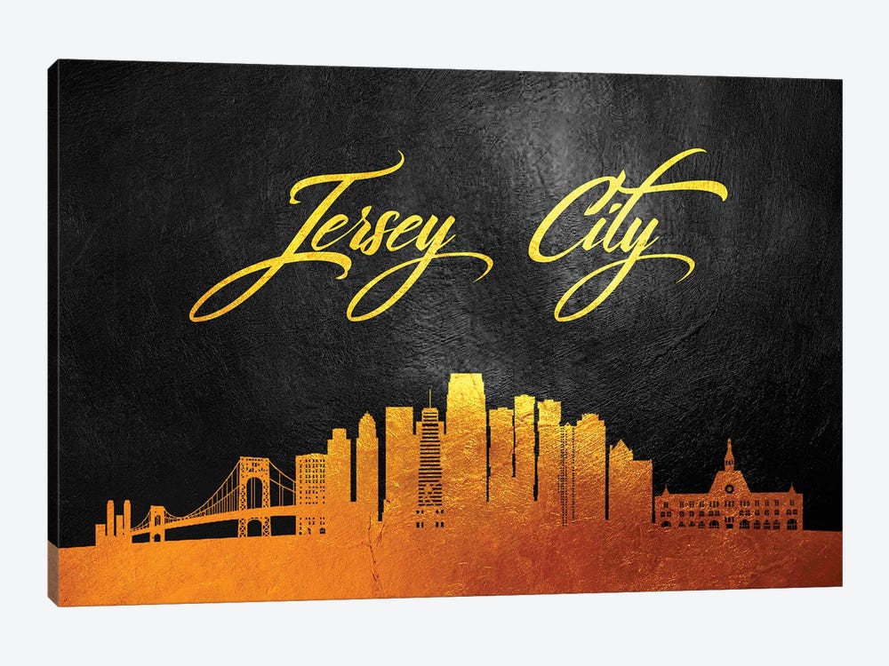 Jersey City New Jersey Gold Skyline by Adrian Baldovino 1-piece Art Print