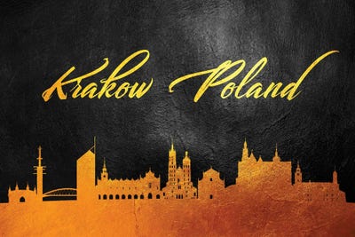 Krakow Poland Gold Skyline by Adrian Baldovino art print