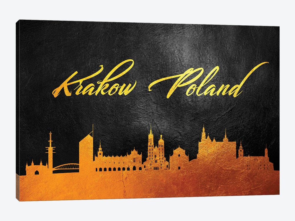 Krakow Poland Gold Skyline by Adrian Baldovino 1-piece Canvas Art