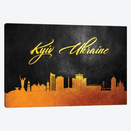 Kyiv Ukraine Gold Skyline Canvas Print #ABV570} by Adrian Baldovino Art Print