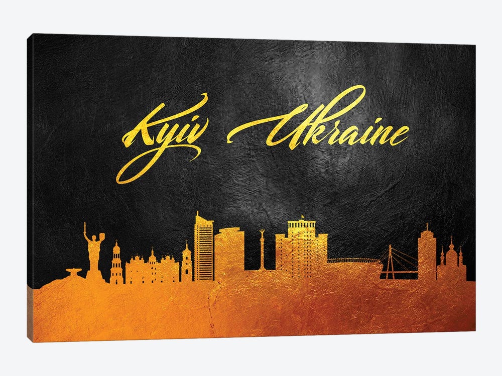 Kyiv Ukraine Gold Skyline by Adrian Baldovino 1-piece Canvas Print