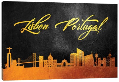 Lisbon Portugal Gold Skyline 2 Canvas Art Print - Lisbon