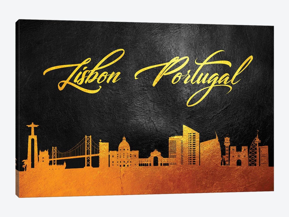 Lisbon Portugal Gold Skyline 2 by Adrian Baldovino 1-piece Canvas Wall Art