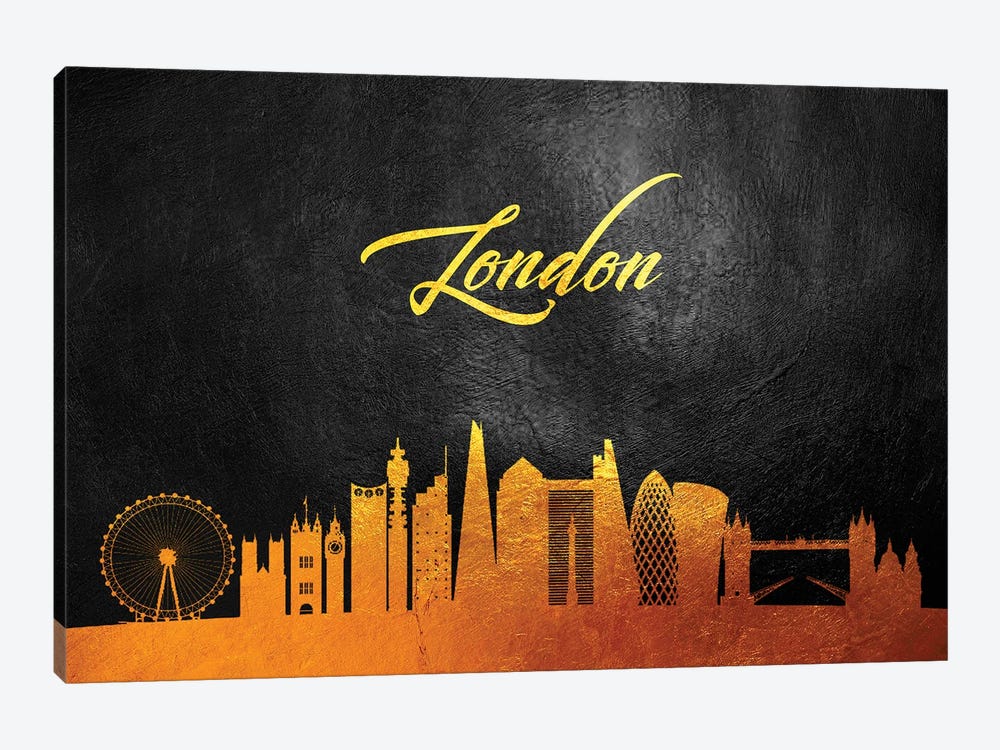 London England Gold Skyline 2 by Adrian Baldovino 1-piece Art Print