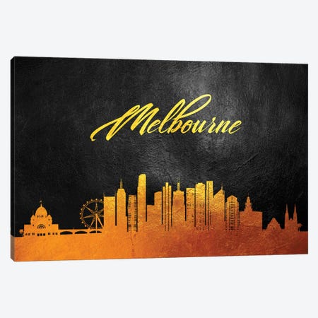 Melbourne Australia Gold Skyline Canvas Print #ABV586} by Adrian Baldovino Canvas Art Print