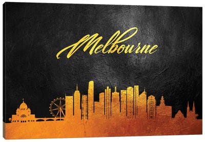 Melbourne Australia Gold Skyline Canvas Art Print - Melbourne